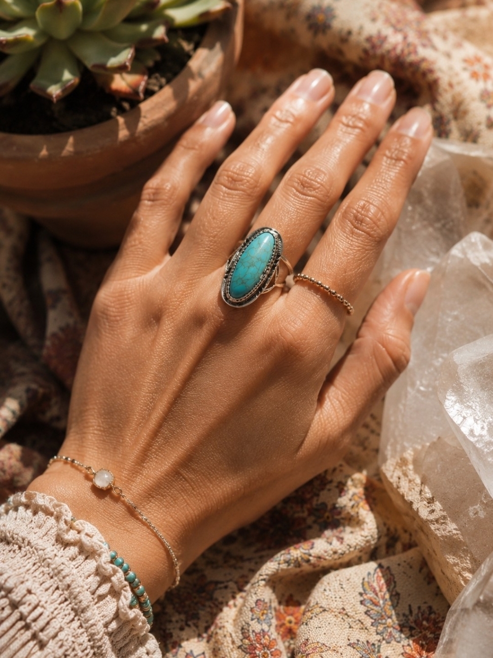 4/$15 Turquoise Oval Stone Silver Ring - Women Jewelry Sz 6
